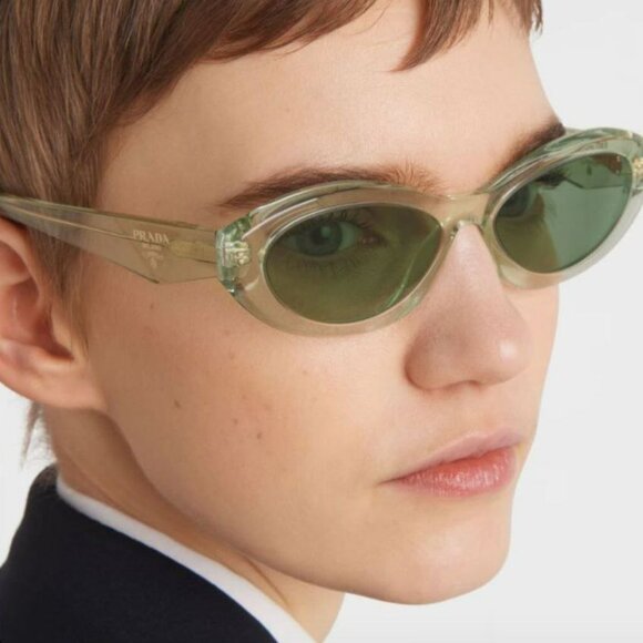 BRAND NEW Prada PR26ZS 14R20E Transparent Mint Green Oval Women Sunglasses - Picture 9 of 13